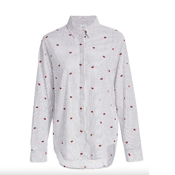 RAILS Taylor Striped Lip-print Cotton-blend Shirt In Flocked Kisses S - Picture 2 of 10